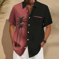 Men's Coconut Tree Tropical Plants Shirt Summer Hawaiian Shirt Button Up Shirt Short Sleeve Hawaiian Vacation Holiday Beach Wear Summer Spring Turndown 3D Print Front One Pocket Linen Like Shirt