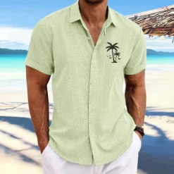 Men's Coconut Tree Tropical Plants Shirt Summer Hawaiian Shirt Aloha Shirt Short Sleeves Shirt Turndown Fashion Designer Casual Outdoor Street Casual White Pink Blue S M L