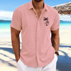 Men's Coconut Tree Tropical Plants Shirt Summer Hawaiian Shirt Aloha Shirt Short Sleeves Shirt Turndown Fashion Designer Casual Outdoor Street Casual White Pink Blue S M L