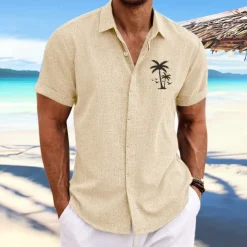 Men's Coconut Tree Tropical Plants Shirt Summer Hawaiian Shirt Aloha Shirt Short Sleeves Shirt Turndown Fashion Designer Casual Outdoor Street Casual White Pink Blue S M L