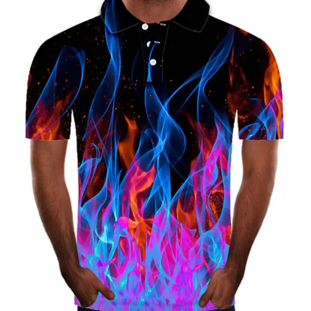Men's Collar Polo Shirt Flame Golf Shirt Tennis Shirt Graphic Green Purple Pink Yellow Orange Plus Size Daily Going out Short Sleeve Clothing Apparel Nylon Rayon Streetwear / Slim