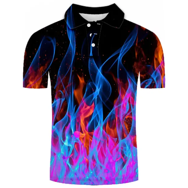 Men's Collar Polo Shirt Flame Golf Shirt Tennis Shirt Graphic Green Purple Pink Yellow Orange Plus Size Daily Going out Short Sleeve Clothing Apparel Nylon Rayon Streetwear / Slim