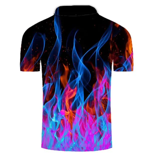 Men's Collar Polo Shirt Flame Golf Shirt Tennis Shirt Graphic Green Purple Pink Yellow Orange Plus Size Daily Going out Short Sleeve Clothing Apparel Nylon Rayon Streetwear / Slim