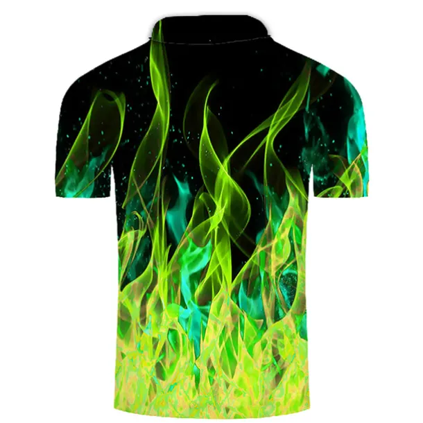 Men's Collar Polo Shirt Flame Golf Shirt Tennis Shirt Graphic Green Purple Pink Yellow Orange Plus Size Daily Going out Short Sleeve Clothing Apparel Nylon Rayon Streetwear / Slim
