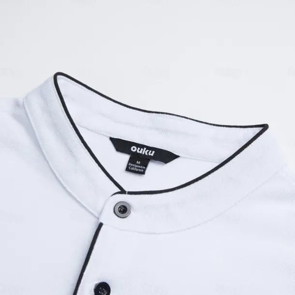 Men's Collarless Golf Shirts Banded Collar Shirt Work Business Stand Collar Mandarin Collar Short Sleeve Fashion Basic Solid Color Plain Button Summer Regular Fit Navy Black White Burgundy Collarless