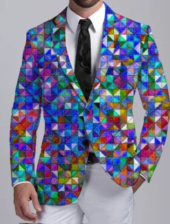 Men's Color Block Colorful Long Sleeve Turndown Business Abstract Work Wear to work Going out Buttons Print Multi Pocket