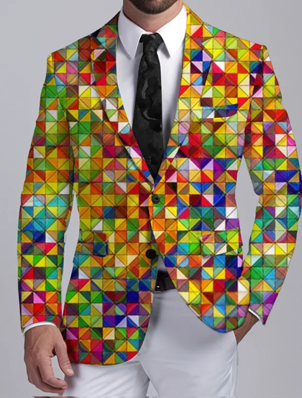 Men's Color Block Colorful Long Sleeve Turndown Business Abstract Work Wear to work Going out Buttons Print Multi Pocket