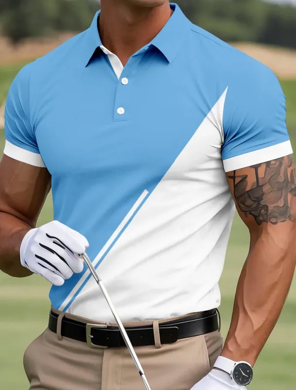 Men's Color Block Golf Polo Sports Polo Shirts Short Sleeve Polo Shirts Collared Shirts Sportswear Casual Outdoor Athleisure Buttons Summer Yellow Red Blue