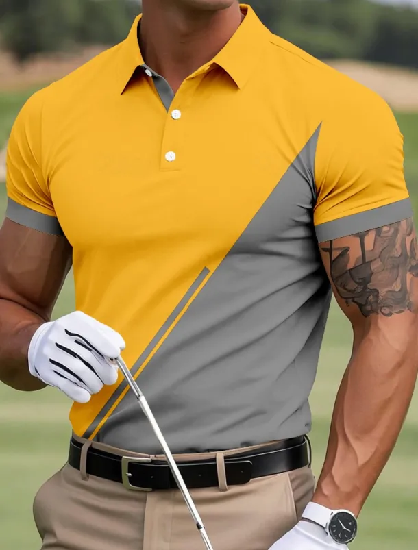 Men's Color Block Golf Polo Sports Polo Shirts Short Sleeve Polo Shirts Collared Shirts Sportswear Casual Outdoor Athleisure Buttons Summer Yellow Red Blue