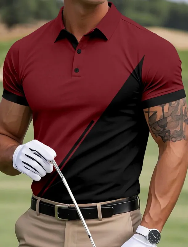 Men's Color Block Golf Polo Sports Polo Shirts Short Sleeve Polo Shirts Collared Shirts Sportswear Casual Outdoor Athleisure Buttons Summer Yellow Red Blue