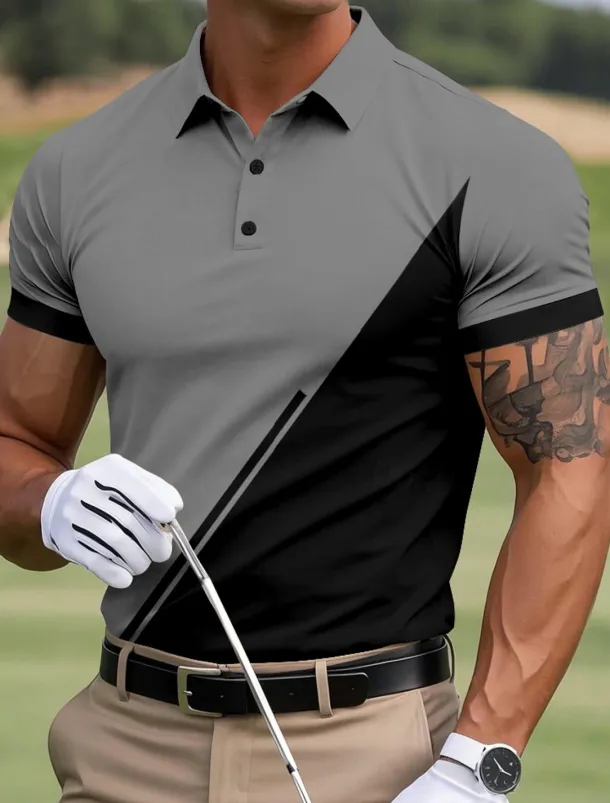 Men's Color Block Golf Polo Sports Polo Shirts Short Sleeve Polo Shirts Collared Shirts Sportswear Casual Outdoor Athleisure Buttons Summer Yellow Red Blue