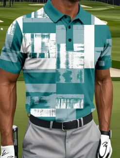 Men's Color Block Golf Polo Sports Polo Shirts Short Sleeve Polo Shirts Collared Shirts Casual Athleisure Buttons Summer Red Blue Green