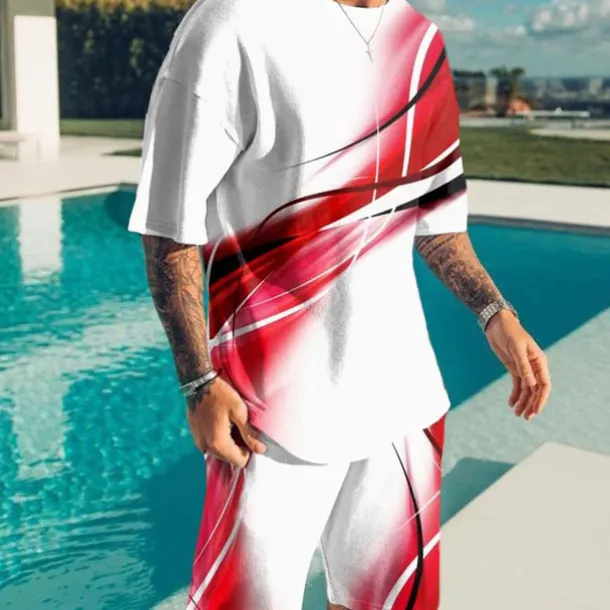 Men's Color Block Graphic Prints 2pcs Tees sets Matching Sets Short Sleeve Short Pants Crew Neck Basic Classic Comfortable Outdoor Street Daily 3D Print Summer Spring Red Blue Purple