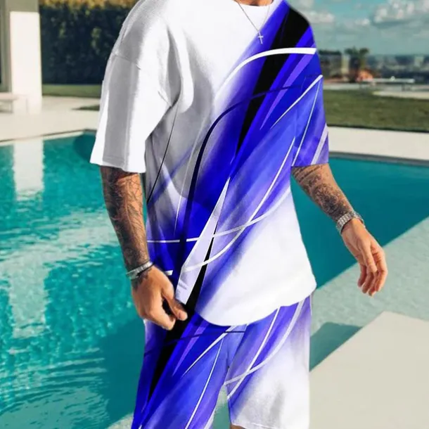 Men's Color Block Graphic Prints 2pcs Tees sets Matching Sets Short Sleeve Short Pants Crew Neck Basic Classic Comfortable Outdoor Street Daily 3D Print Summer Spring Red Blue Purple