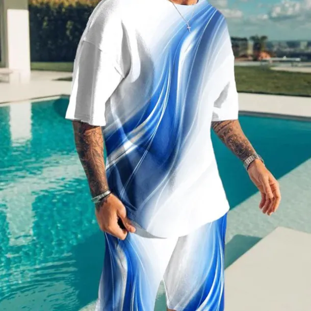 Men's Color Block Graphic Prints 2pcs Tees sets Matching Sets Short Sleeve Short Pants Crew Neck Basic Classic Comfortable Outdoor Street Daily 3D Print Summer Spring Red Blue Purple