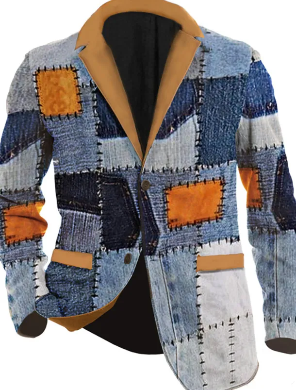 Men's Color Block Long Sleeve Turndown Business Work Wear to work Going out Buttons Print