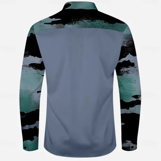 Men's Color Block Marble Western Shirt Cowboy Shirt Long Sleeve Western Casual Causal Spring Fall Turndown 2 Pockets Yellow Blue Green