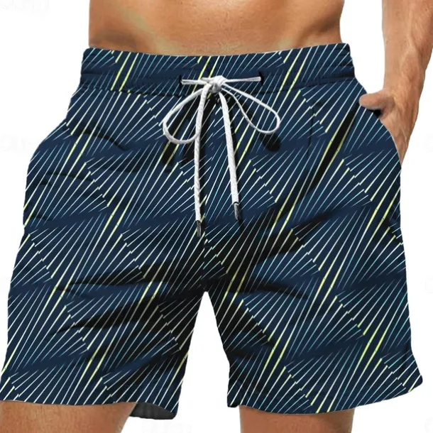 Men's Color Block Stripe Swim Trunks Swim Shorts Board Shorts Mid Waist Hawaiian Casual Holiday Beach Drawstring with Mesh lining Elastic Waist Designer Clothing Apparel