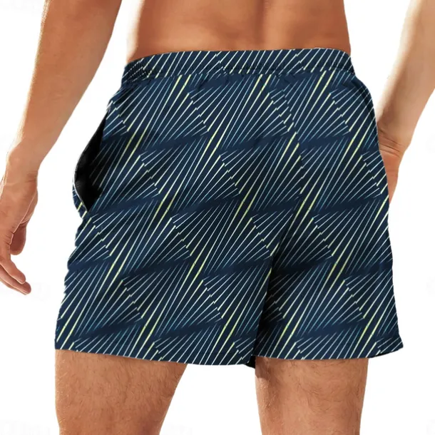 Men's Color Block Stripe Swim Trunks Swim Shorts Board Shorts Mid Waist Hawaiian Casual Holiday Beach Drawstring with Mesh lining Elastic Waist Designer Clothing Apparel