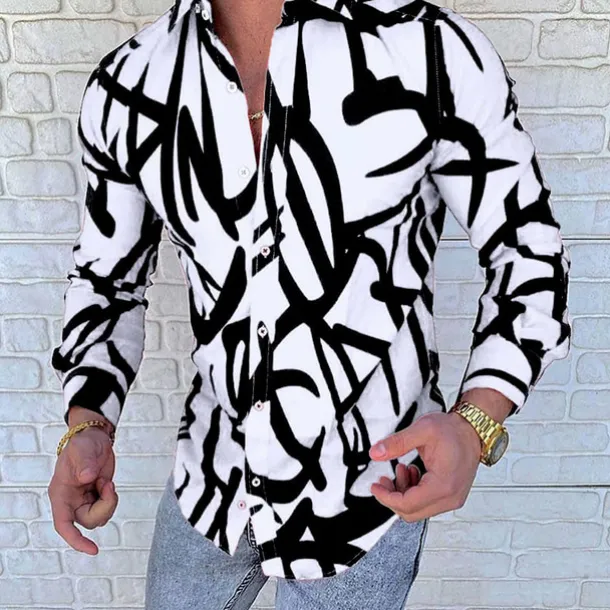 Men's Color Block Striped Geometric Pattern Shirt Button Up Shirt Long Sleeve Fashion Designer Simple Casual Daily Going out Fall Winter Button Down Collar Patchwork Print Button-Down White Yellow