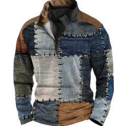 Men's Color Block Zip Sweater Sweatshirts Zip Sweatshirt Quarter Zip Hoodie Long Sleeve Sweatshirt Quarter Zip Casual Hip Hop 3D Print Vacation Sports Outdoor Holiday Print Spring & Fall