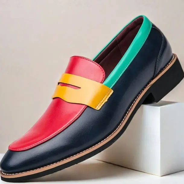 Men's Colorful Faux Leather Loafers - Red, Green, and Yellow Design with Modern Slip-On Style for Casual and Formal Occasions
