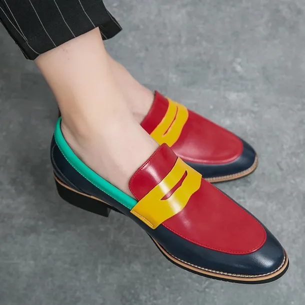 Men's Colorful Faux Leather Loafers - Red, Green, and Yellow Design with Modern Slip-On Style for Casual and Formal Occasions