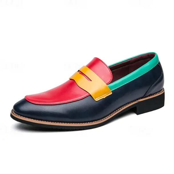 Men's Colorful Faux Leather Loafers - Red, Green, and Yellow Design with Modern Slip-On Style for Casual and Formal Occasions