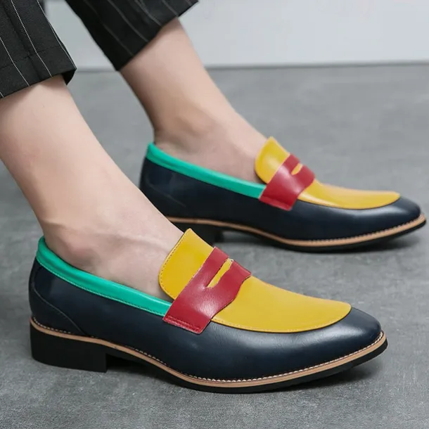Men's Colorful Faux Leather Loafers - Red, Green, and Yellow Design with Modern Slip-On Style for Casual and Formal Occasions