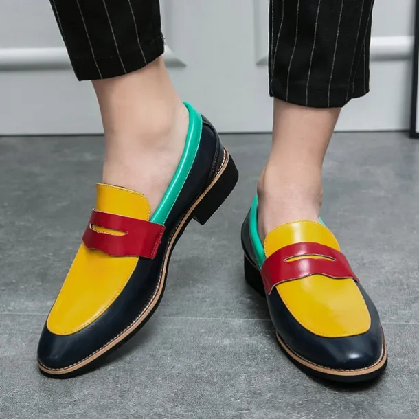 Men's Colorful Faux Leather Loafers - Red, Green, and Yellow Design with Modern Slip-On Style for Casual and Formal Occasions