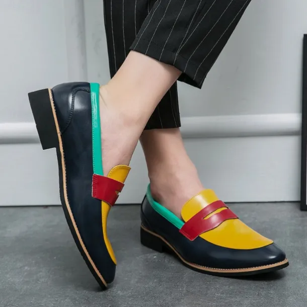 Men's Colorful Faux Leather Loafers - Red, Green, and Yellow Design with Modern Slip-On Style for Casual and Formal Occasions