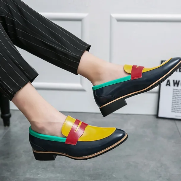 Men's Colorful Faux Leather Loafers - Red, Green, and Yellow Design with Modern Slip-On Style for Casual and Formal Occasions