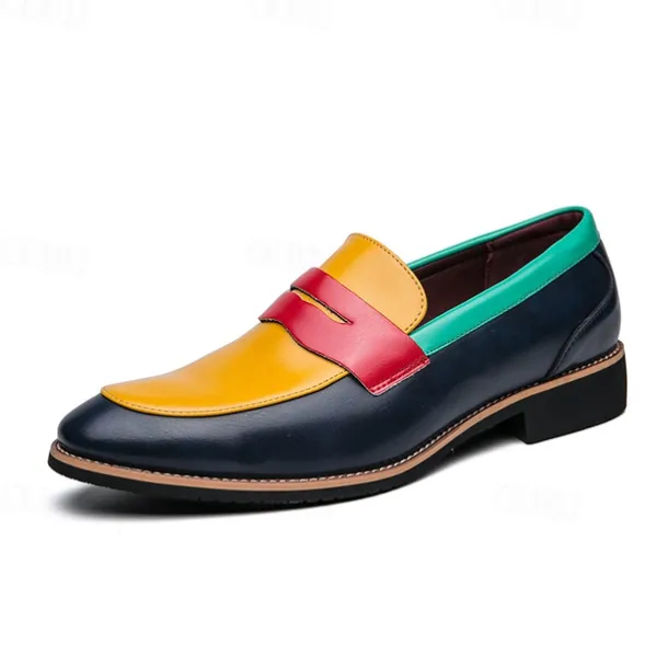 Men's Colorful Faux Leather Loafers - Red, Green, and Yellow Design with Modern Slip-On Style for Casual and Formal Occasions