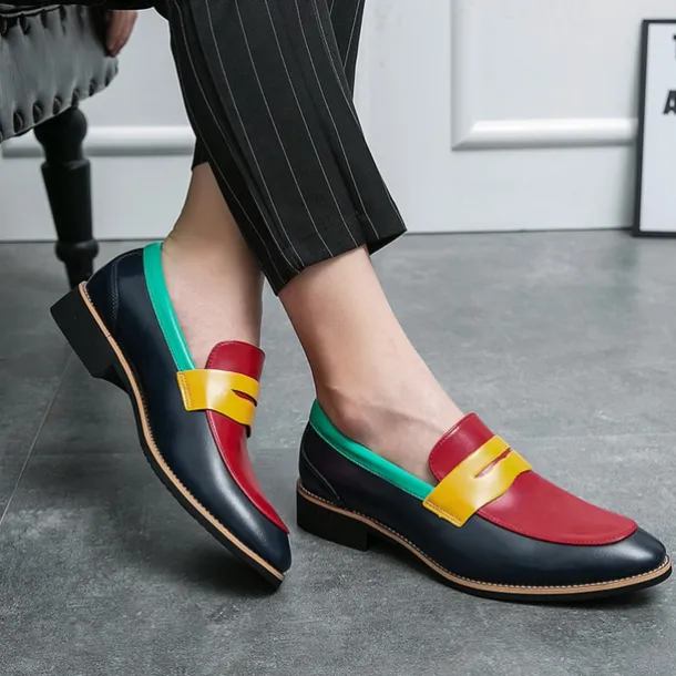 Men's Colorful Faux Leather Loafers - Red, Green, and Yellow Design with Modern Slip-On Style for Casual and Formal Occasions