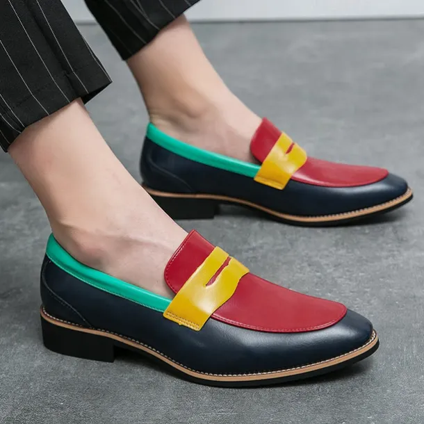 Men's Colorful Faux Leather Loafers - Red, Green, and Yellow Design with Modern Slip-On Style for Casual and Formal Occasions
