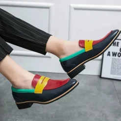 Men's Colorful Faux Leather Loafers - Red, Green, and Yellow Design with Modern Slip-On Style for Casual and Formal Occasions