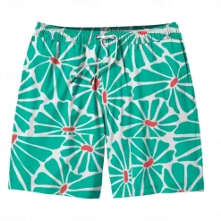 Men's Colorful Flower / Floral Swim Trunks Swim Shorts Board Shorts Mid Waist Hawaiian Casual Holiday Beach Drawstring with Mesh lining Elastic Waist Designer Clothing Apparel