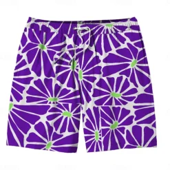 Men's Colorful Flower / Floral Swim Trunks Swim Shorts Board Shorts Mid Waist Hawaiian Casual Holiday Beach Drawstring with Mesh lining Elastic Waist Designer Clothing Apparel