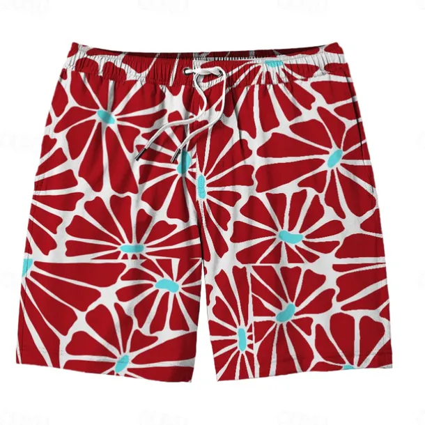 Men's Colorful Flower / Floral Swim Trunks Swim Shorts Board Shorts Mid Waist Hawaiian Casual Holiday Beach Drawstring with Mesh lining Elastic Waist Designer Clothing Apparel
