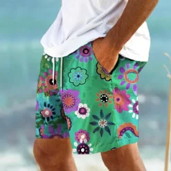 Men's Colorful Flower / Floral Swim Trunks Swim Shorts Board Shorts Mid Waist Hawaiian Casual Holiday Beach Drawstring with Mesh lining Elastic Waist Designer Clothing Apparel