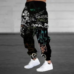 Men's Colorful Graffiti Sweatpants Joggers Trousers Mid Waist Drawstring Elastic Waist Casual Jogging Streetwear Workout Athletic Sweatpants with Pockets Spring Fall 3D Print Black 1# Black