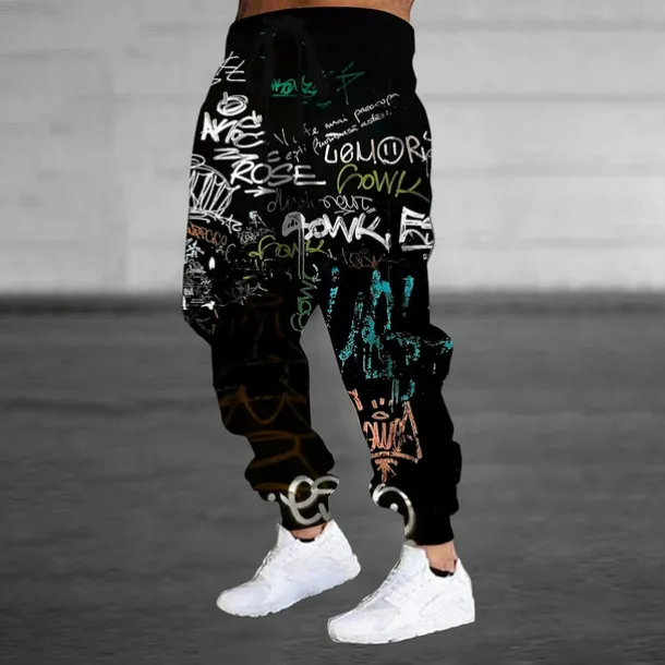 Men's Colorful Graffiti Sweatpants Joggers Trousers Mid Waist Drawstring Elastic Waist Casual Jogging Streetwear Workout Athletic Sweatpants with Pockets Spring Fall 3D Print Black 1# Black