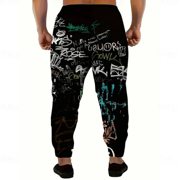 Men's Colorful Graffiti Sweatpants Joggers Trousers Mid Waist Drawstring Elastic Waist Casual Jogging Streetwear Workout Athletic Sweatpants with Pockets Spring Fall 3D Print Black 1# Black