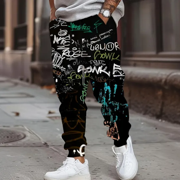 Men's Colorful Graffiti Sweatpants Joggers Trousers Mid Waist Drawstring Elastic Waist Casual Jogging Streetwear Workout Athletic Sweatpants with Pockets Spring Fall 3D Print Black 1# Black