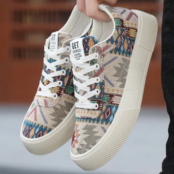 Men's Colorful Tribal Pattern Sneakers – Stylish Lace-Up Casual Shoes for Everyday Wear and Outdoor Activities