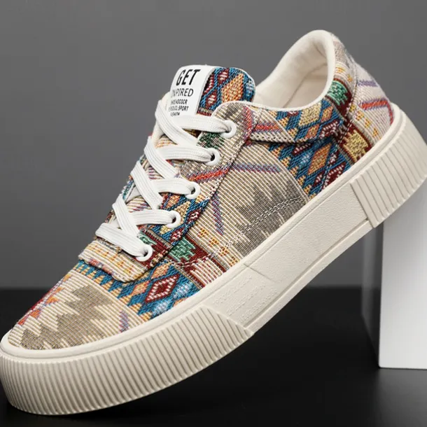 Men's Colorful Tribal Pattern Sneakers – Stylish Lace-Up Casual Shoes for Everyday Wear and Outdoor Activities