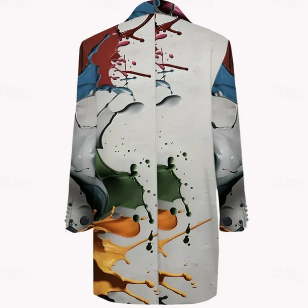 Men's Colorful Winter Coat Fleece Jacket Overcoat Thermal Comfortable Artistic Casual Outdoor Street Daily Wear Buttons 3D Print Front Pocket Winter Turndown Long Sleeve Multi Color