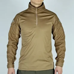 Men's Combat Shirt Hiking Shirt Tactical Military Shirt Long Sleeve Quarter Zip Top Outdoor Breathable Soft Polyester Patchwork Black Army Green Brown Gym Climbing Camping / Hiking / Caving