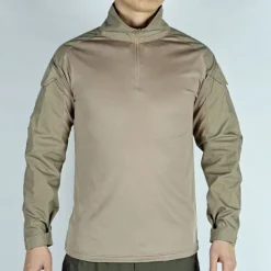 Men's Combat Shirt Hiking Shirt Tactical Military Shirt Long Sleeve Quarter Zip Top Outdoor Breathable Soft Polyester Patchwork Black Army Green Brown Gym Climbing Camping / Hiking / Caving