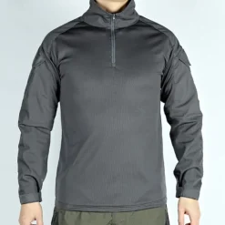 Men's Combat Shirt Hiking Shirt Tactical Military Shirt Long Sleeve Quarter Zip Top Outdoor Breathable Soft Polyester Patchwork Black Army Green Brown Gym Climbing Camping / Hiking / Caving